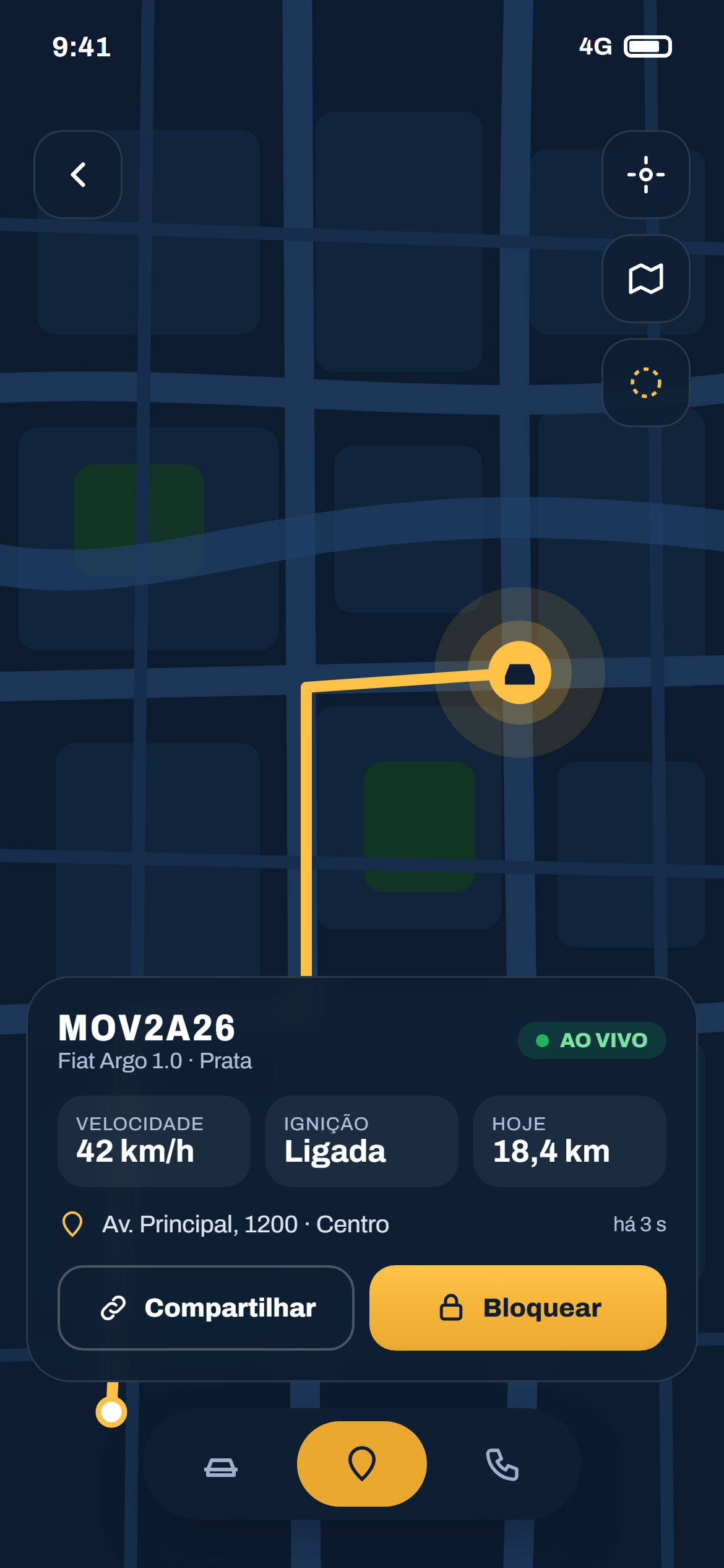 Mapa com a localização do veículo ao vivo