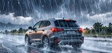 Carro sob chuva forte